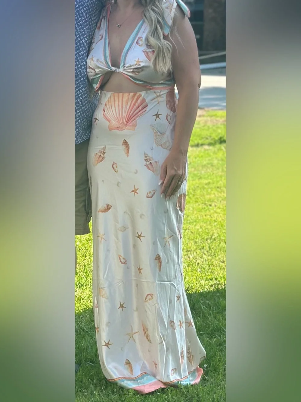 Luxxel Seashell Print Maxi Skirt in Blush and Gold
